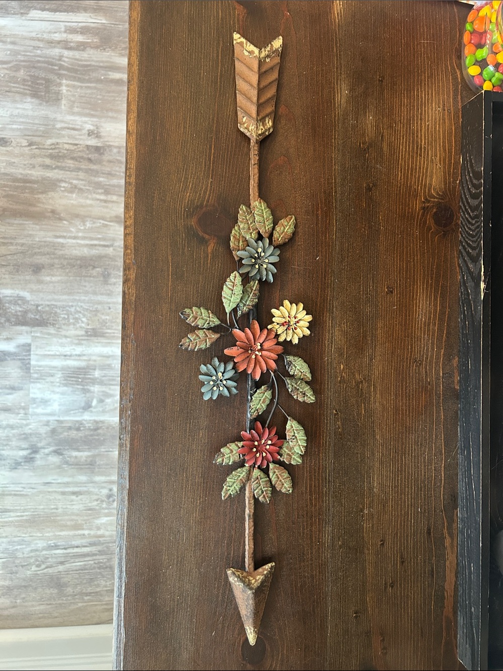 Metal Floral Arrow Wall Decor  with Multicolor Flowers
